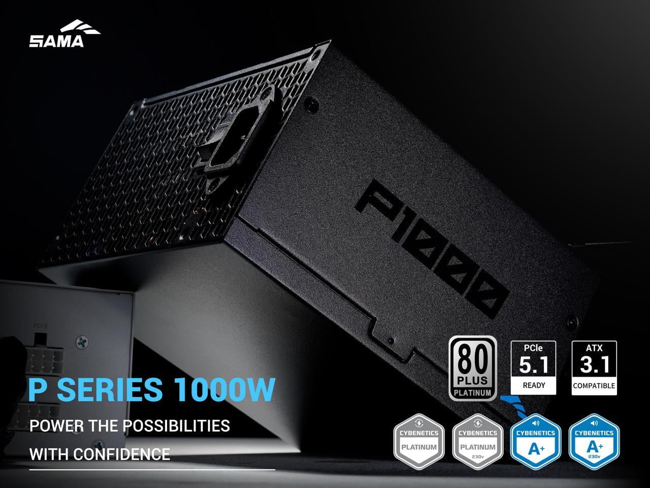 SAMA P1000W ATX 3.1 Power Supply, 1000W,Cybenetics Platinum Standards, PCIE 5.1 Ready, Full Modular, 1000W Gaming PSU, Premium Japanese Capacitor, FDB Fan, Black version