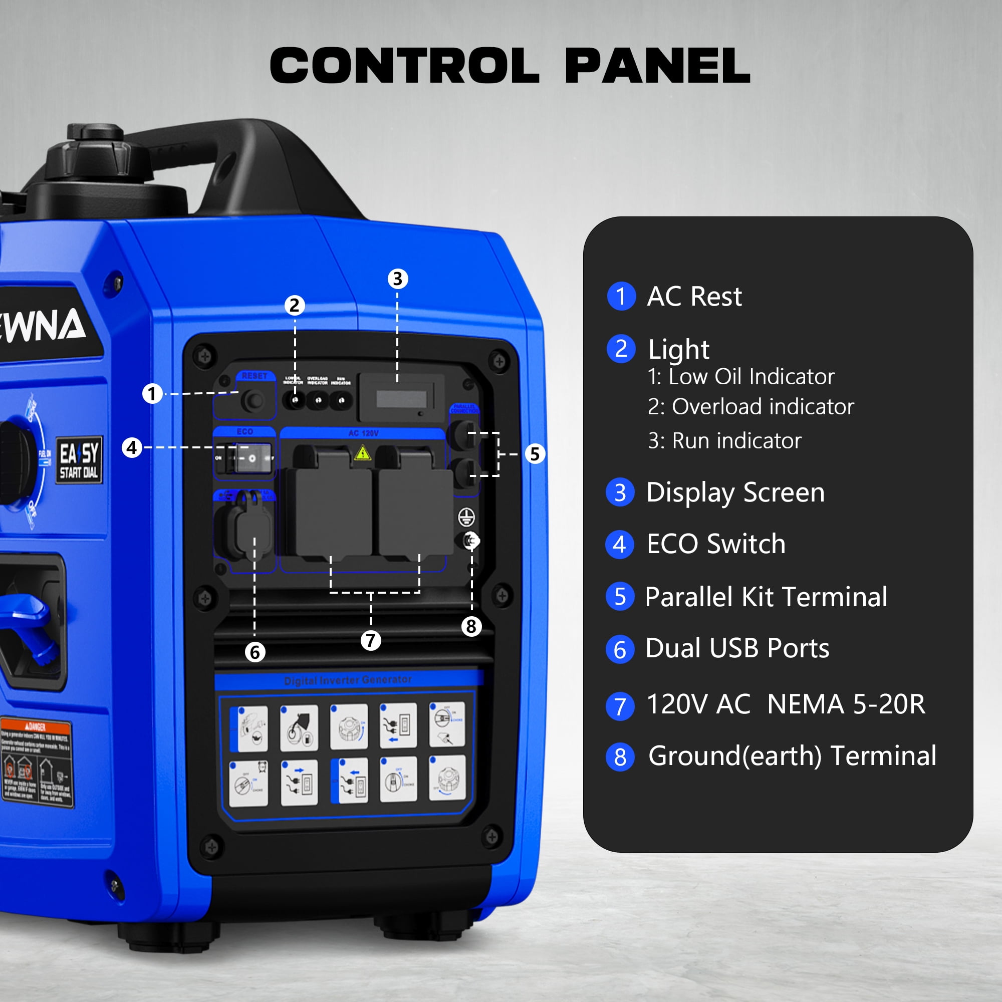 2450-Watt 120V Gas Powered Portable Fuel Inverter Generator Included 1.6 Gallon Large Fuel Tank Super Quiet
