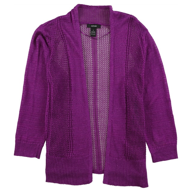 Alfani Womens Mixed Media Cardigan Sweater, Purple, Small