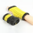 thumbnail image 4 of CUZIBR Womens Gloves Arm Sleeves Knitted Plush Trim Fingerless Glove Handmade Crochet Mittens Warm Soft For Cycling Running Outdoor Activities, 4 of 5
