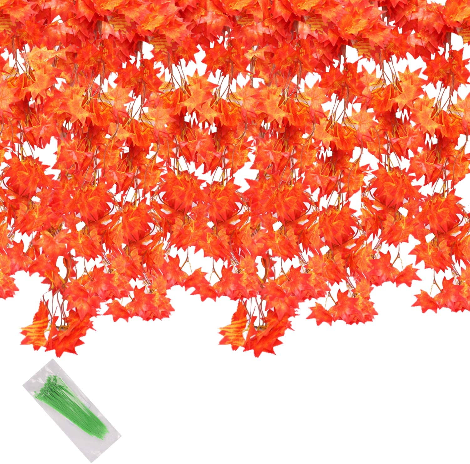 Artificial Red Maple Leaf, 79Ft 12 Pack Hanging Vines Garland Fake