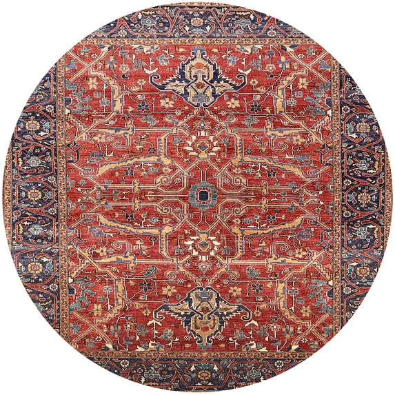 Ahgly Company Indoor Round Mid-Century Modern Fire Brick Red Oriental Area Rugs, 3' Round