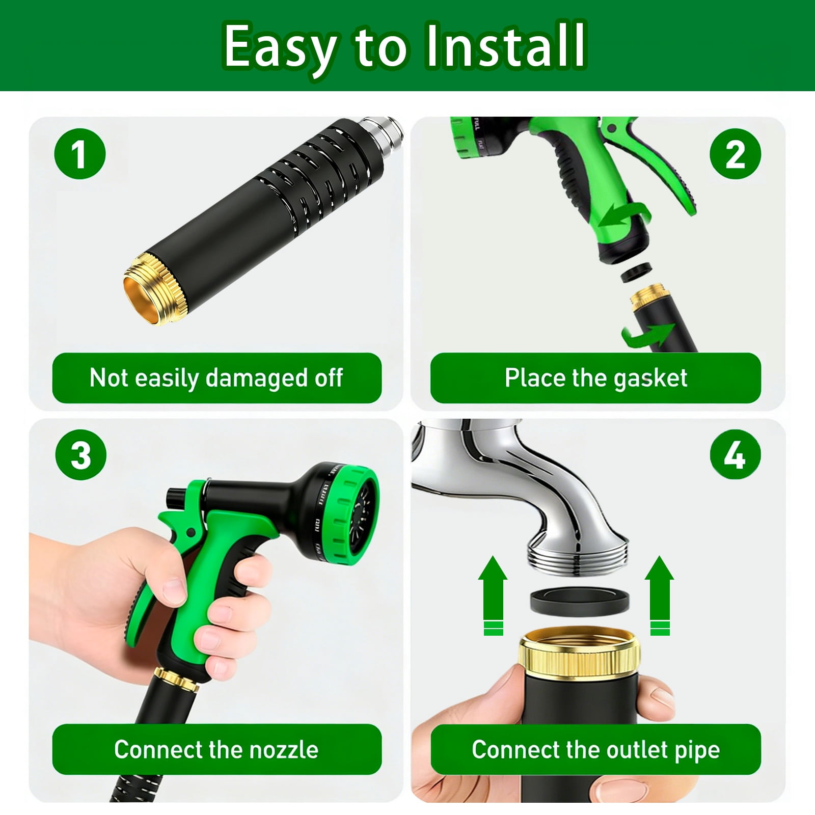 Garden Hose 50FT, Stainless Steel Heavy Duty Water Hose with 10 Function Nozzle, No-Kink, Tough & Flexible, Sturdy and Lightweight, Rust Proof for Yard, Outdoor, RV