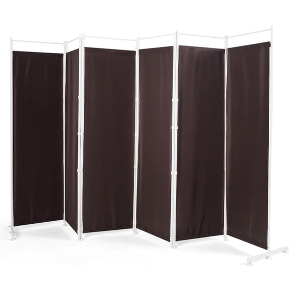 SUGIFT 6 Panel Room Divider Folding Privacy Screen, 72 Inch Freestanding Portable Room Divider with Fabric Panels for Bedroom Office, Brown