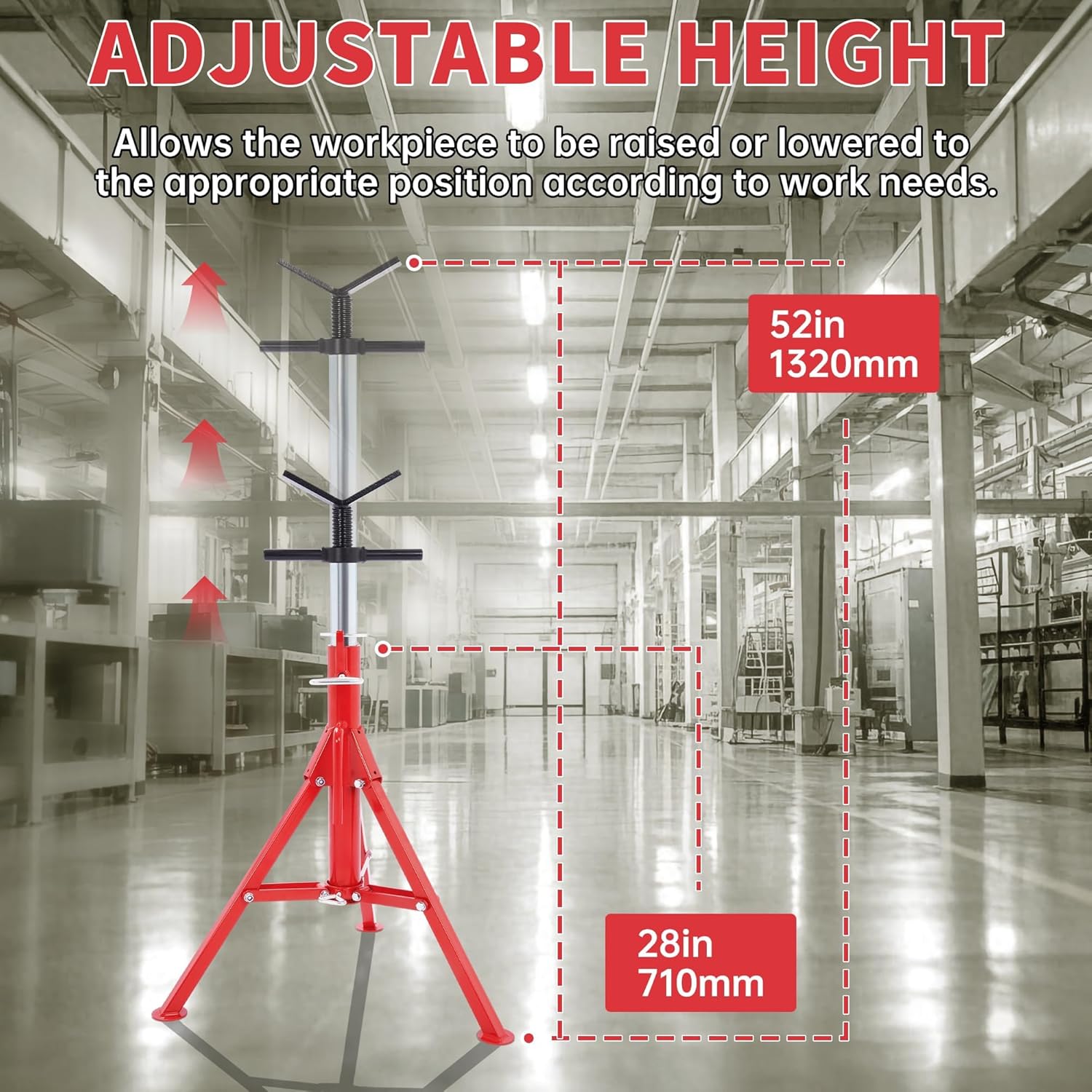 KOJEM V-Head Jack Stand Adjustable Height 28"-52" Folding Pipe Stand 2500 lbs Load Capacity Portable Steel Stability Stand