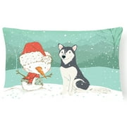 Carolines Treasures CK2046PW1216 Siberian Husky Snowman Christmas Canvas Fabric Decorative Pillow , 12H x16W, multicolor