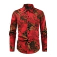 thumbnail image 2 of Blusa y camisa de manga larga con cuello vuelto para hombre, blusa informal estampada con botones y manga larga con cuello vuelto, blusa de lino para hombre, 2 of 4
