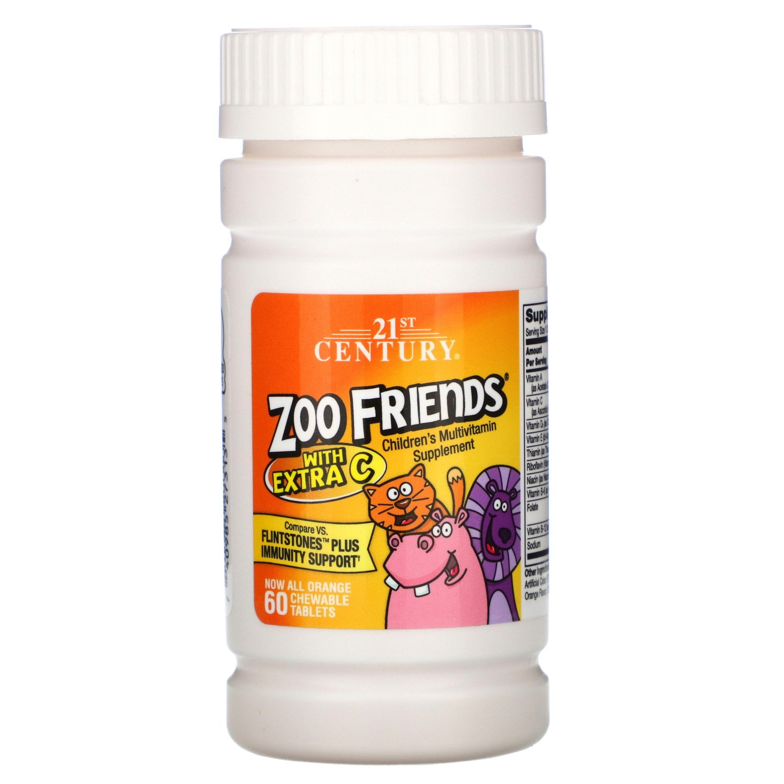 21st Century Zoo Friends with Extra C, Orange, 60 Chewable Tablets