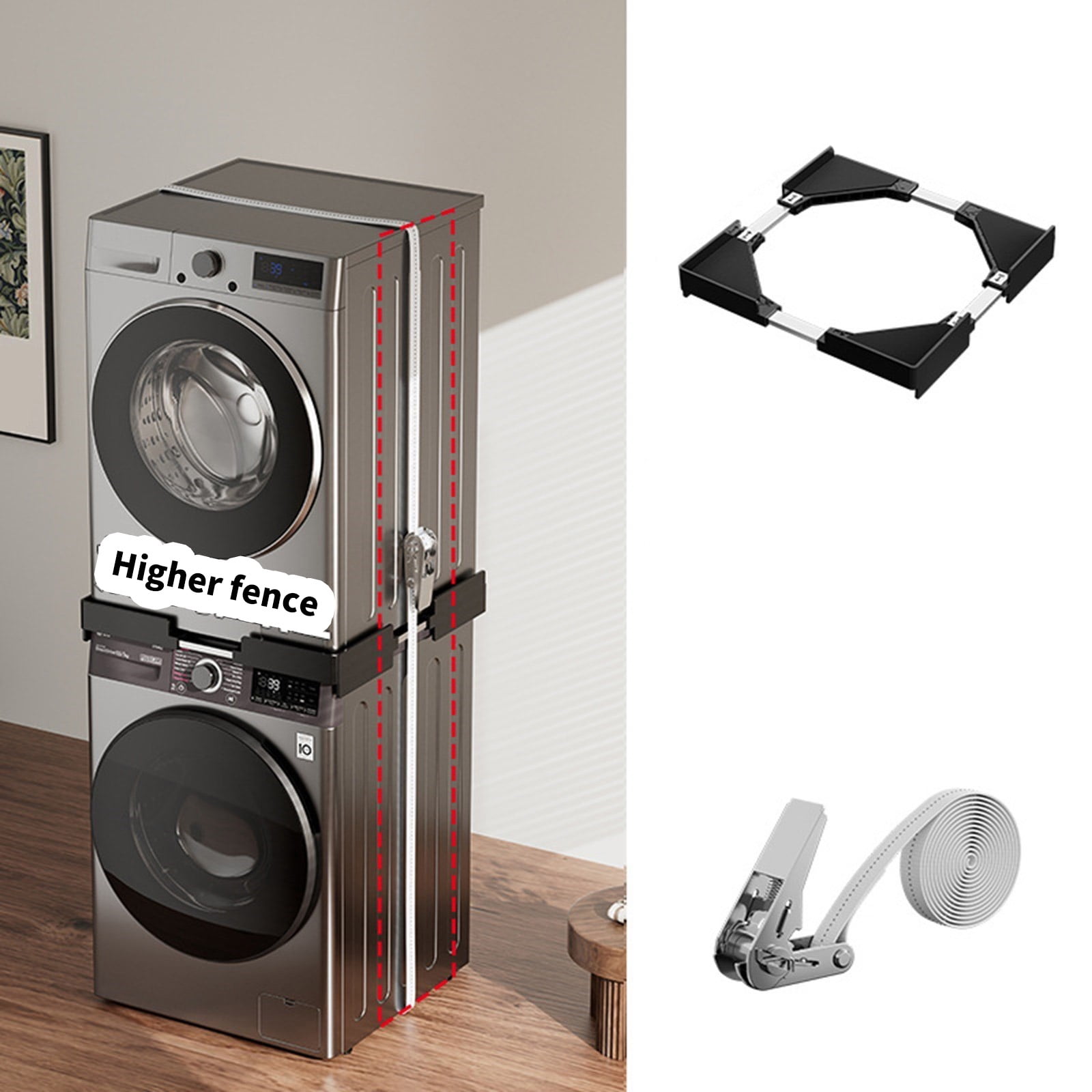 Heavy Duty Stackable Laundry Rack, Noise-Reducing Washer Dryer Frame, Adjustable Fridge Base with Removable Drying Shelf