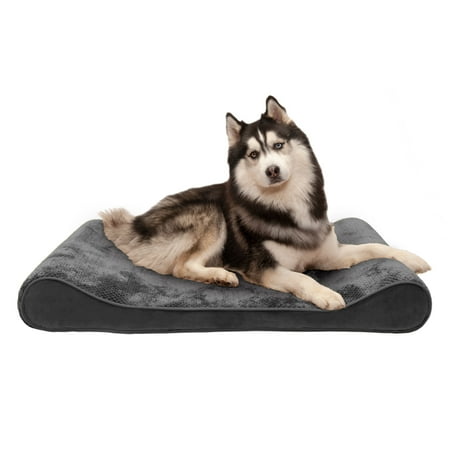 UPC: 0842229118162 | FurHaven Pet Products Minky Plush & Velvet Luxe Lounger Memory Foam Contour Pet Bed for Dogs & Cats – Gray Jumbo
