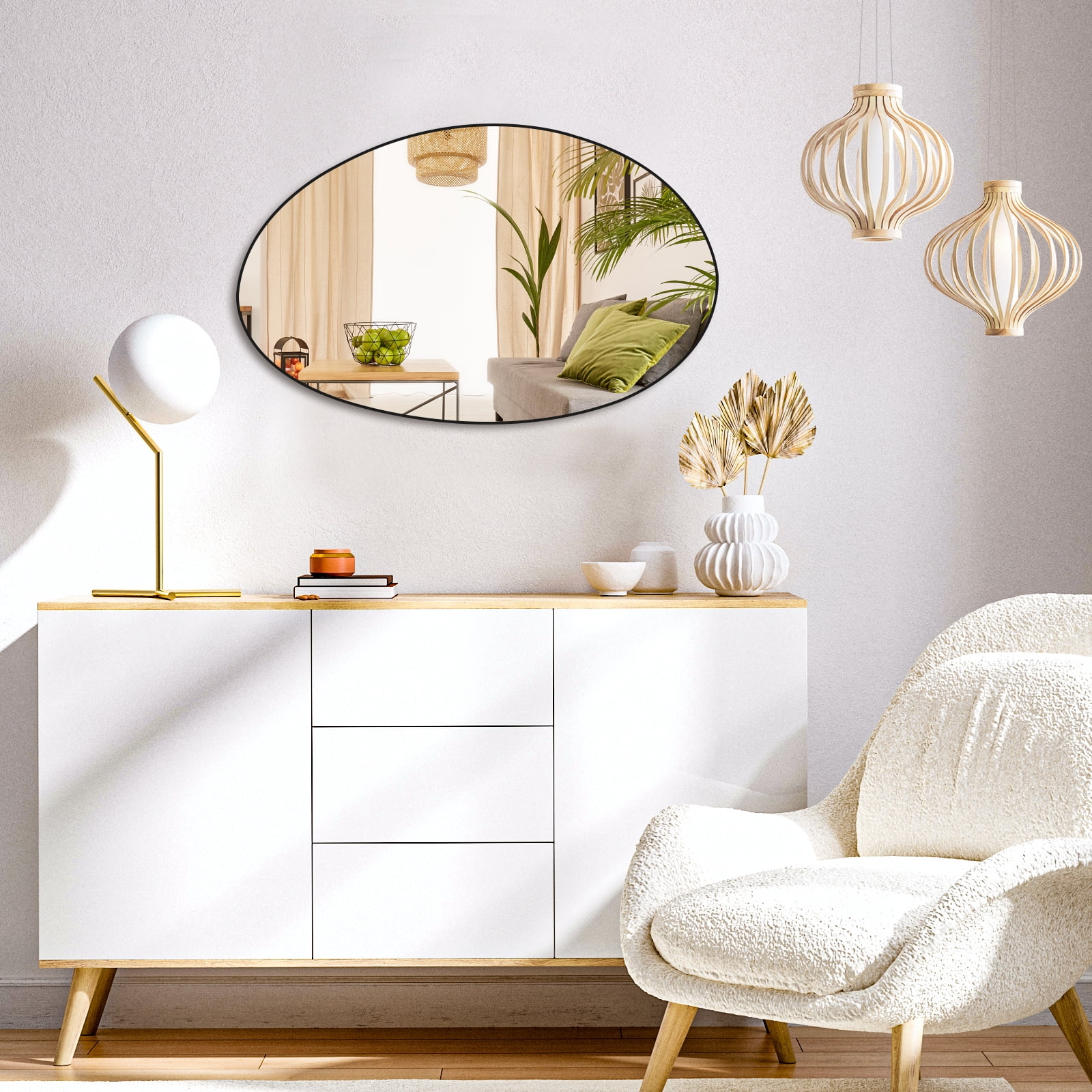 GRAHMCY 30"x20" Irregular Bathroom Mirror Frameless Wall-mounted Decorative Vanity Mirror