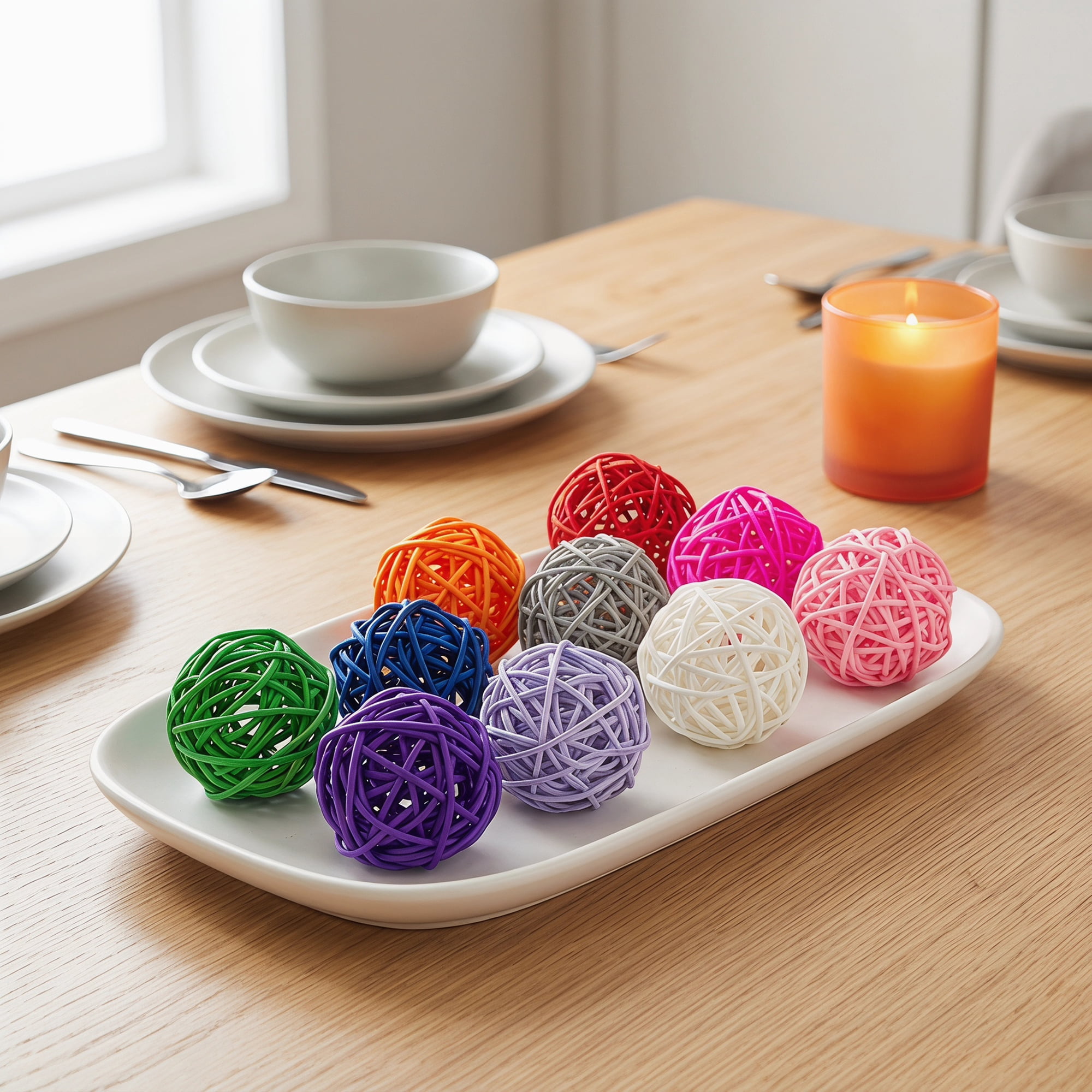 Unique Bargains 10Pcs Rattan Balls for Lights Wicker Spheres Orbs Multicolor 2"x2"x2"