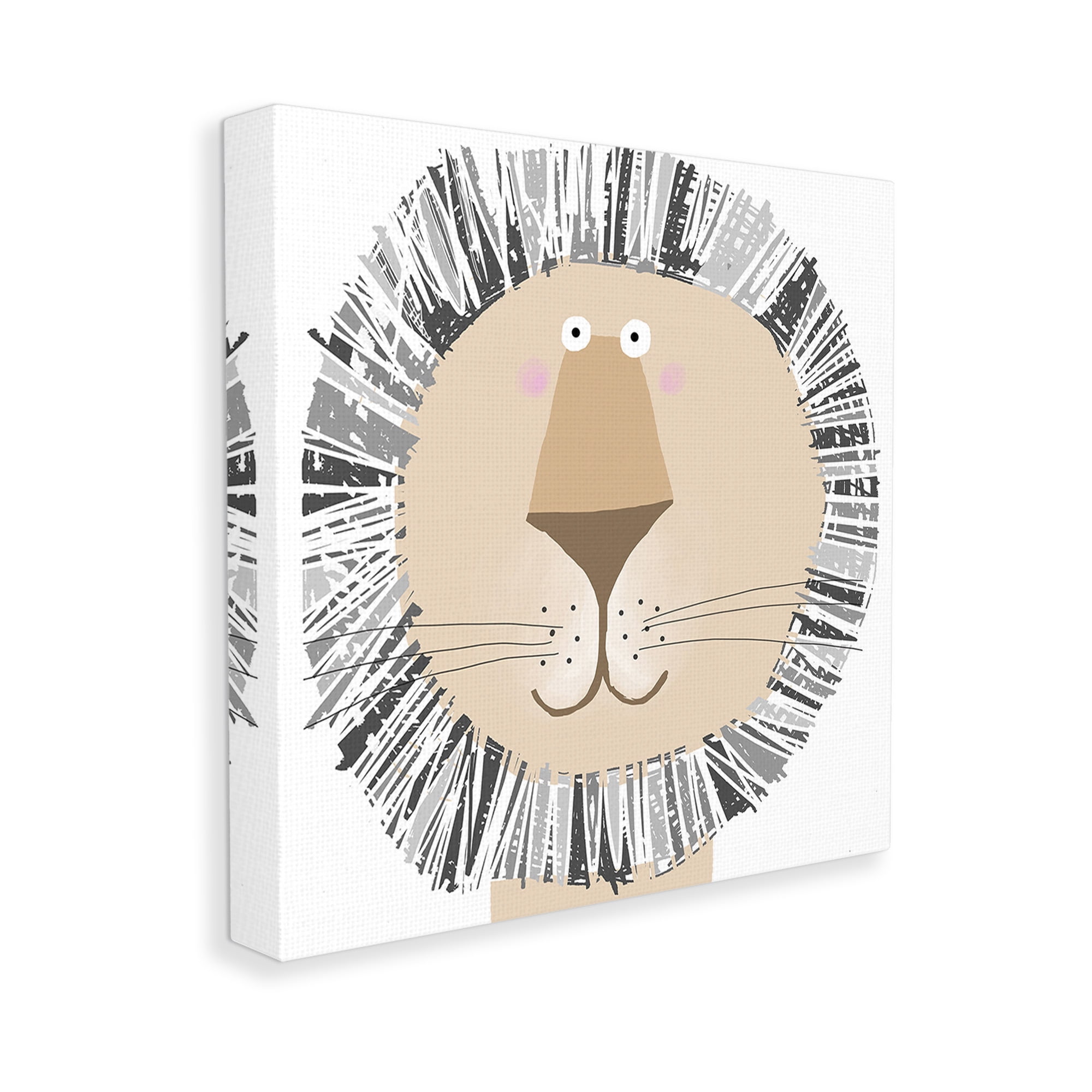 Stupell Industries Cartoon Lion Smile Animals & Insects Painting Gallery Wrapped Canvas Art Print Wall Art, 30 x 30