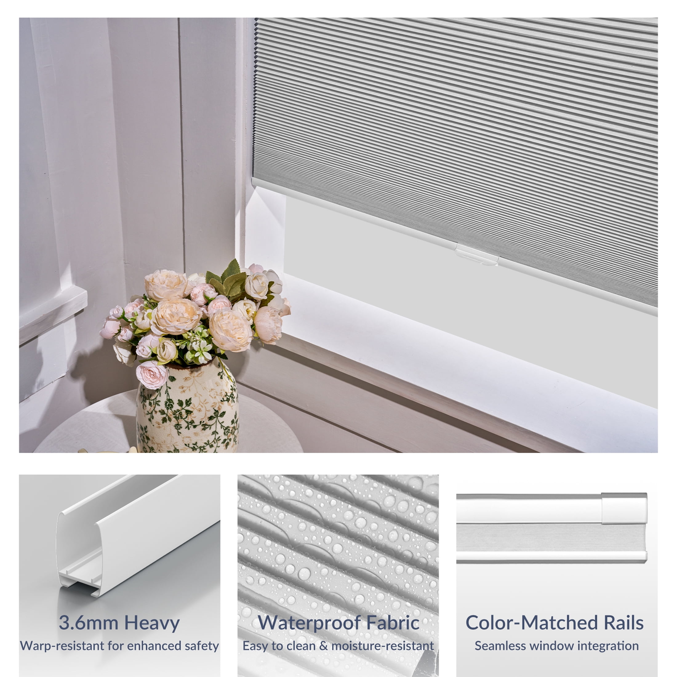 ZimJAHO No Drill No Tools Cellular ShadesBlackout Color-Matched Honeycomb Blinds Easy to Install Cordless Cellular Blinds for Windows, Blackout-White,27"W x 78"H