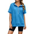 thumbnail image 2 of FASHOFT Half Zip up Hoodie Women Oversized Zipper Sweatshirt Short Sleeve Solid Pullover Spring Fall Tops Blue L, 2 of 6
