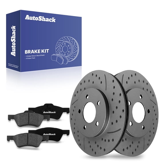 AutoShack Front Drilled Slotted Brake Rotors Premium Ceramic Brake Pads | Replacement For Mercury Mariner 2005-2010 Ford Escape 2005 Mazda Tribute | Black Matte Finish | 6-PC Brake Kit | BlackShield