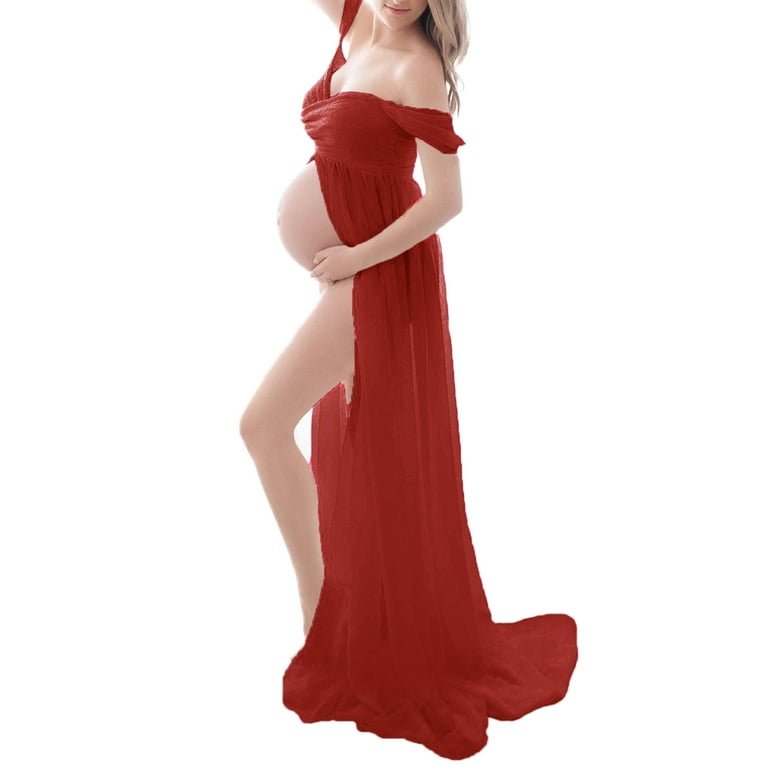Lace split front maternity dress hot sale