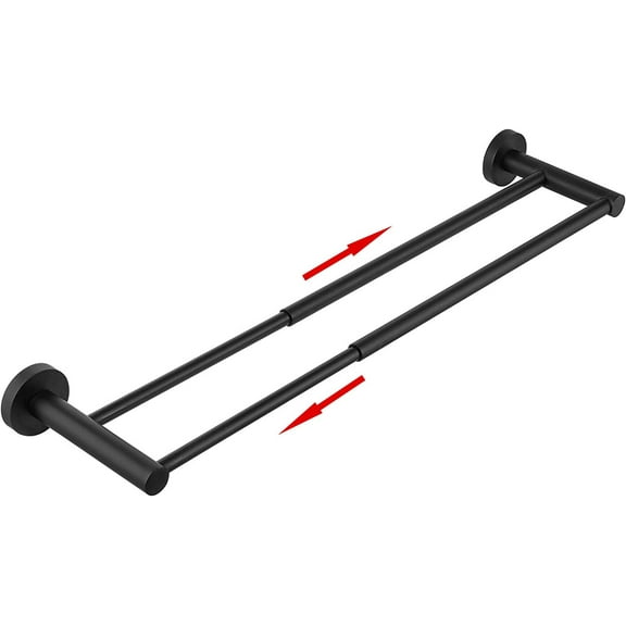 BEYCED Adjustable 16.4 to 28.3 inch Double Bath Towel Bar for Bathroom SUS304 Stainless Steel Towel Holder,Wall Mount with Screws Hand Towel Bar,Retractable Towel Bar Rack Hotel Style,Matte Black