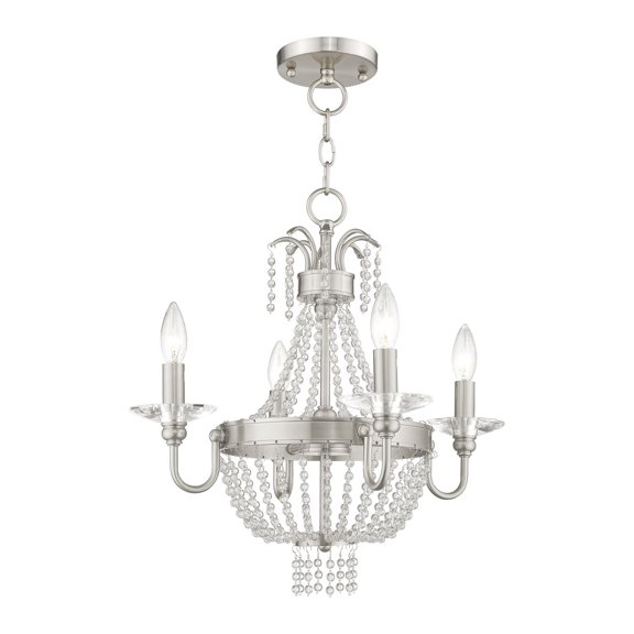 51844-91 Livex Lighting Valentina - 4 Light Convertible Mini Chandelier in French Country Style - 18 Inches wide by 19.5 Inches high-Brushed Nickel