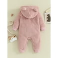 thumbnail image 5 of Wassery Baby Girls Winter Hooded Romper 3M 6M 9M 12M 18M Infant Girls Solid Color Long Sleeve Cartoon Plush Zipper Jumpsuit, 5 of 8