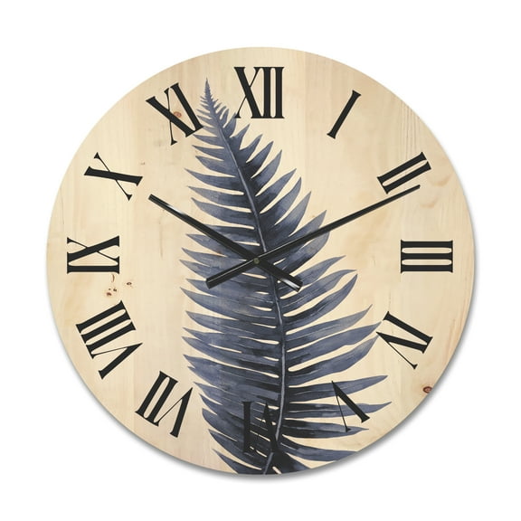 Designart 'Tropical Blue Watercolour Leaves On White' Bohemian & Eclectic Wood Wall Clock