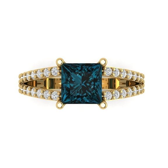 Solitaire with Accents Engagement Ring for Women - 2.48ct Natural London Blue Topaz in 14K Yellow Gold Promise Ring