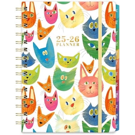 Planner 2025-2026 - Academic Planner 2025-2026 Jul.2025 - Jun.2026 12 Month Planner Weekly & Monthly with Colourful Tabs 6.4 x 8.5 Hardcover + Back Pocket - Cat