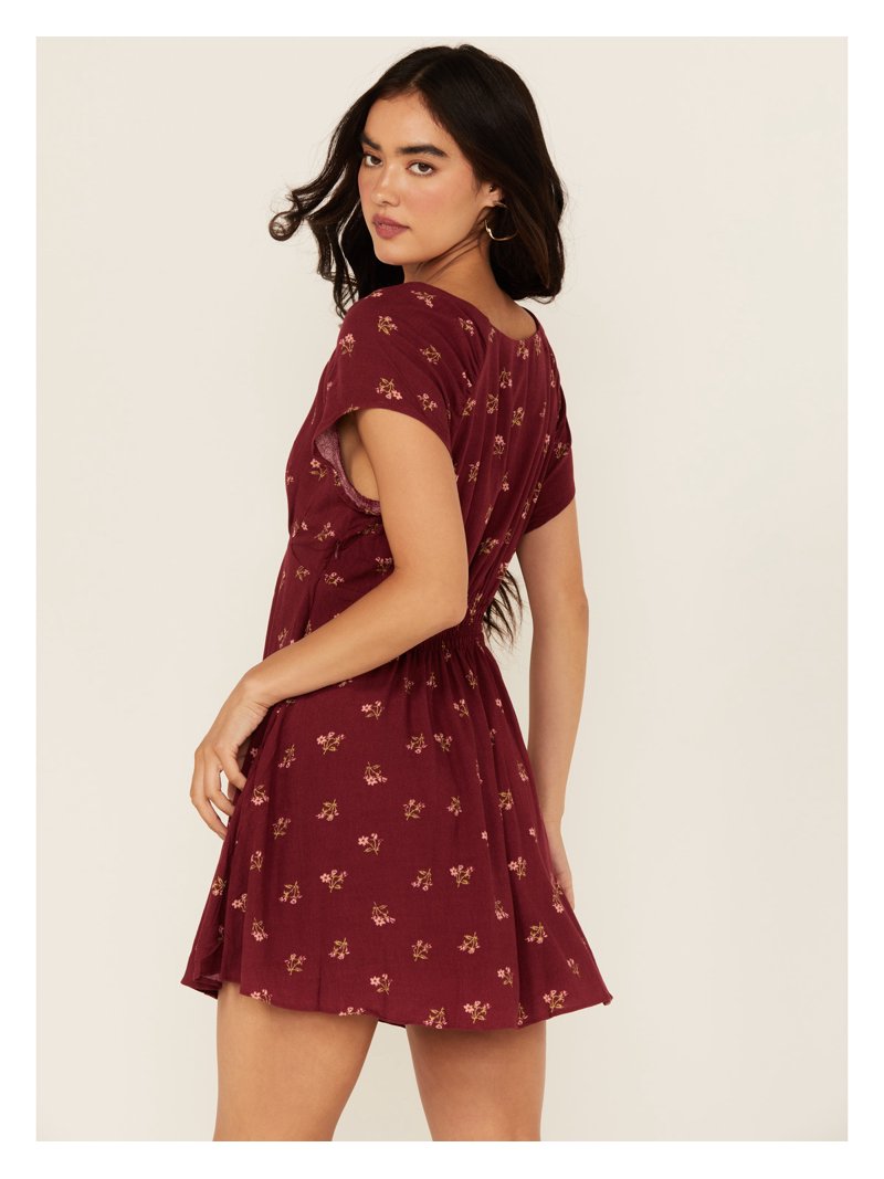free people red floral dress Free People Women's Everyones Favorite Floral Print Short Sleeve Mini Dress