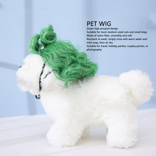 Dog Pet Wig Green High Ponytail Soft Washable Nylon Fiber Dog Cat Costume Hair for Cosplay Party Photography
