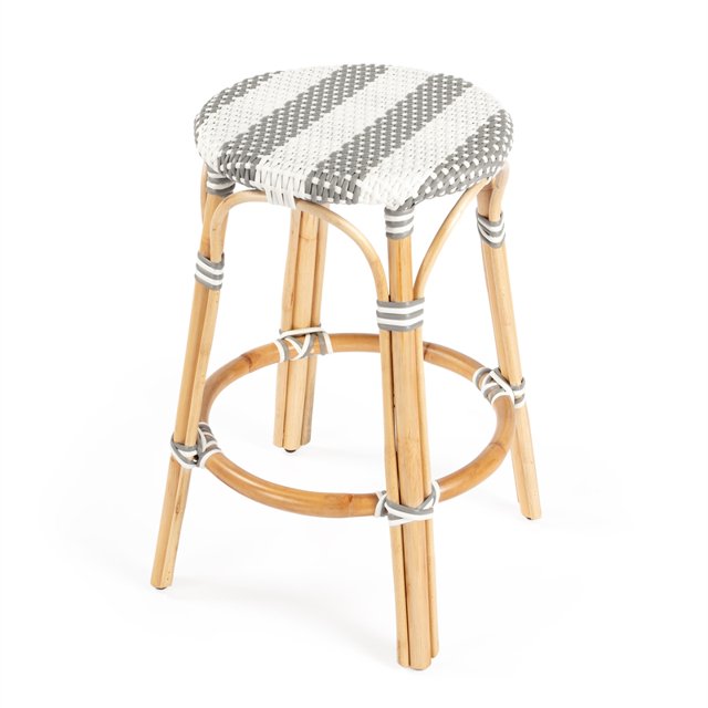 Butler Specialty Company Tabouret Rond en Rotin 24" - Gris et Blanc