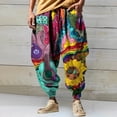 thumbnail image 2 of CONZONE Mens Baggy Harem Pants Wide Leg Pants for Men Trendy Elastic Waist Graphic Y2K Soft Casual Joggers With Pocket, 2 of 4