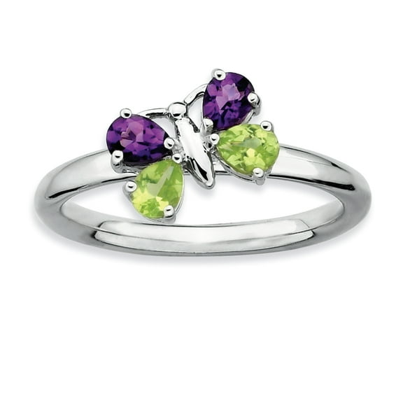 Amethyst and Peridot Sterling Silver Butterfly Ring