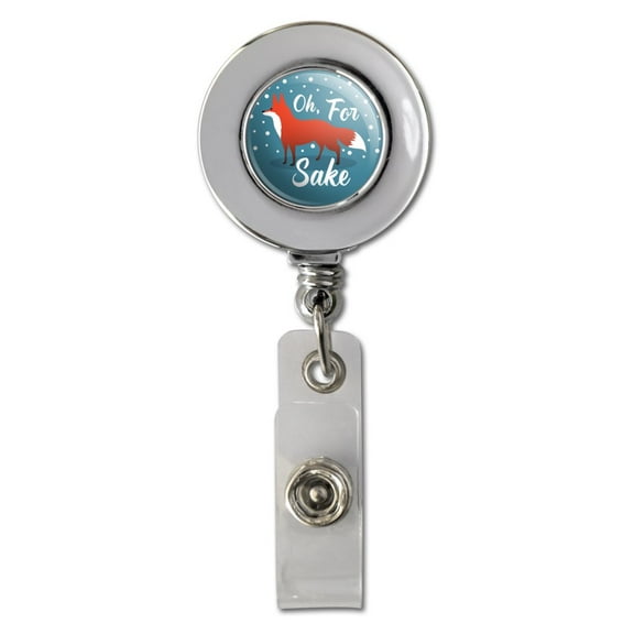 Oh For Fox Sake Funny on Teal Retractable Reel Chrome Badge ID Card Holder Clip