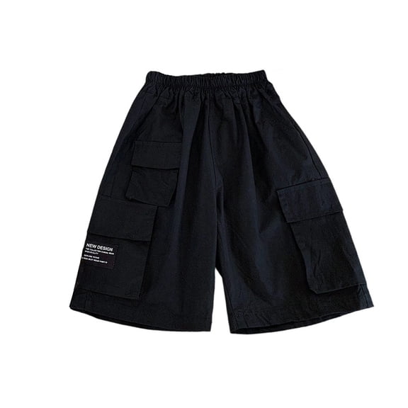 Pants for Boys Pocketed Elastic Solid Print Cargo Shorts Streetwear 2-3 Years