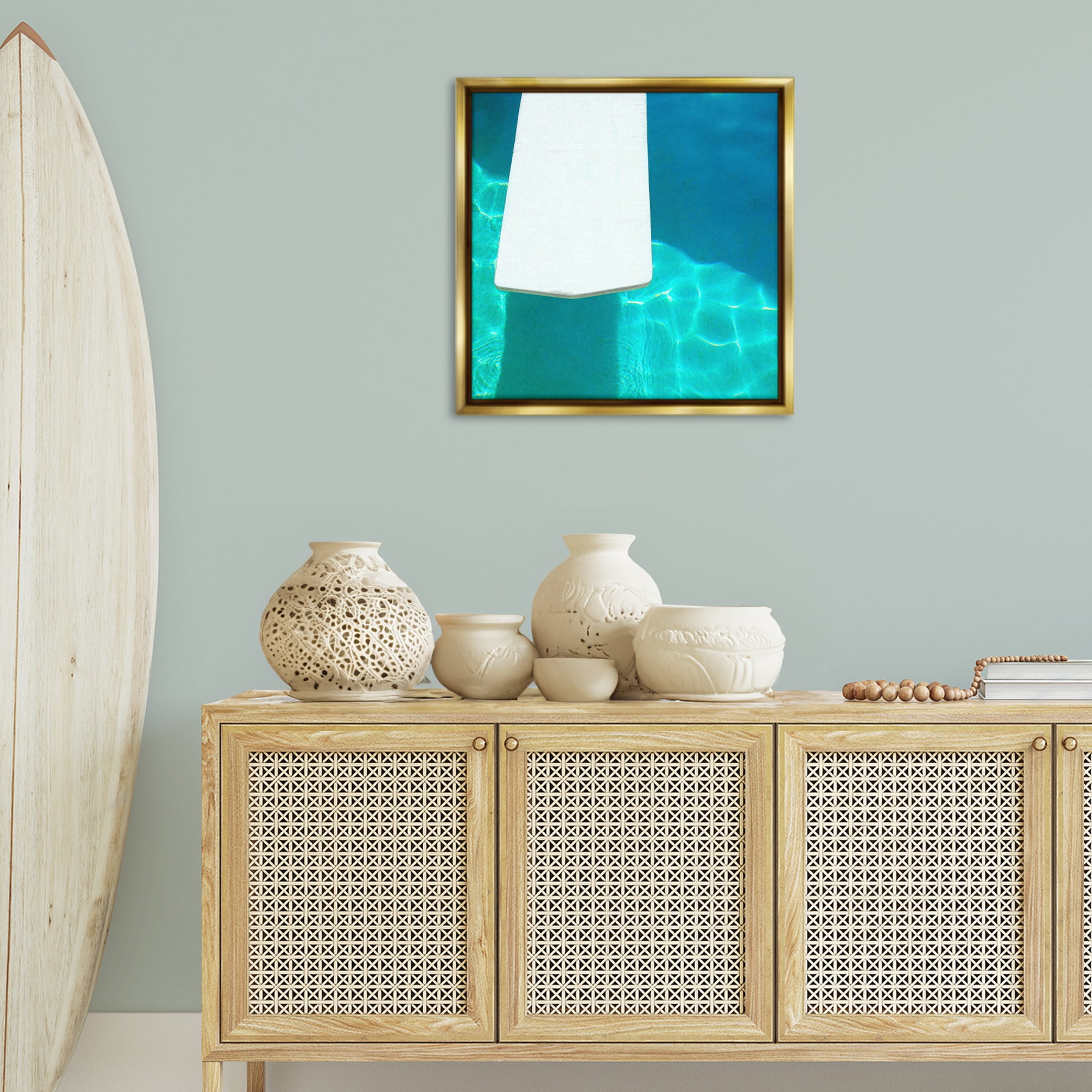 Stupell Industries Pool Diving Board Nautical & Beach Painting Gold Floater Framed Canvas Art Print Wall Art, 25 x 25