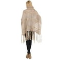 thumbnail image 3 of YELETE Women's Poncho, Twist Knit Fringed Hem, Beige, One Size, 3 of 4