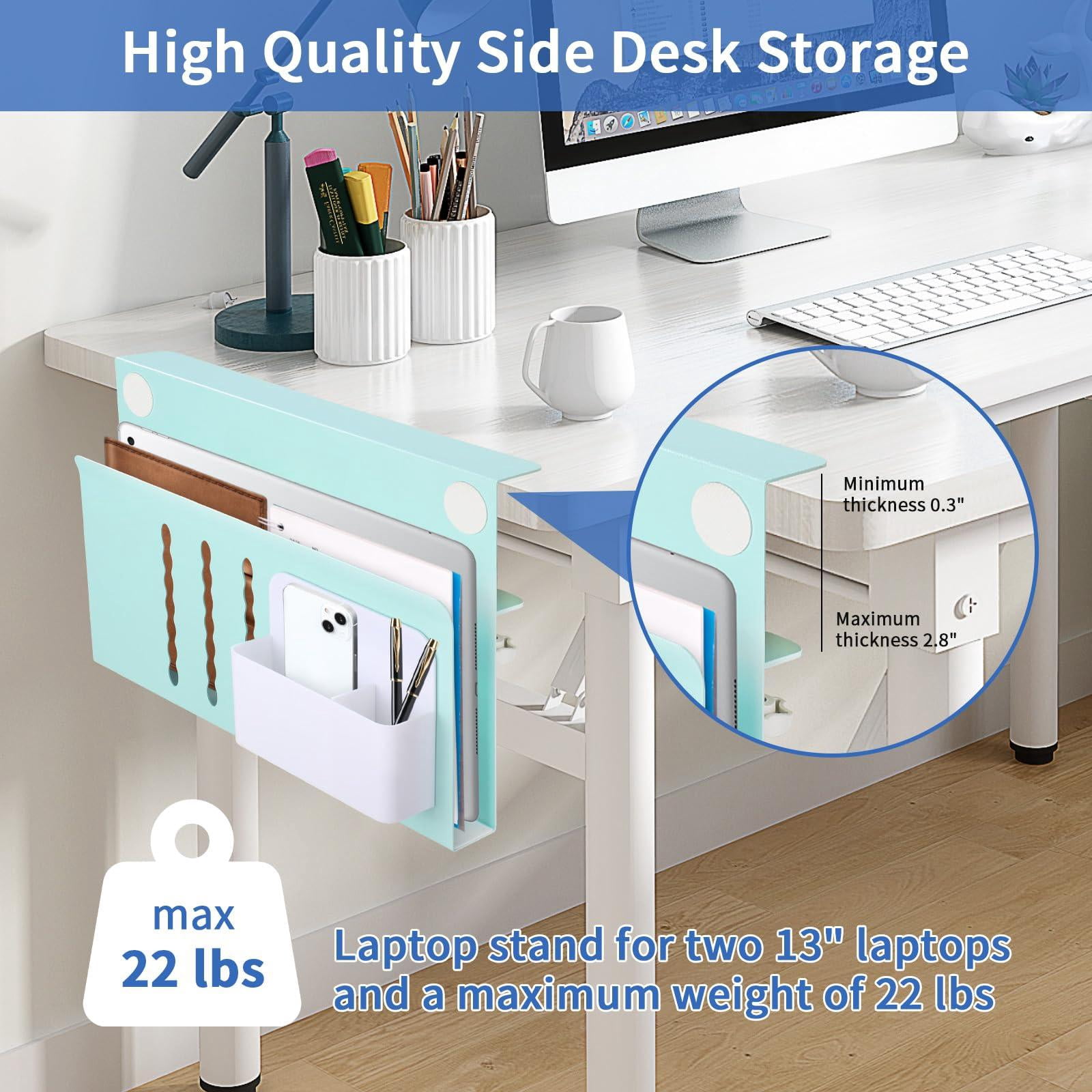 Desk Side Storage  Steel Organizer No Drill Laptop Holder Clamp On Mount With Pen Table Hanging For Home Office Fits Flat Edge Tables 0.3" To 2.8"