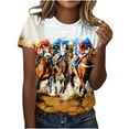 thumbnail image 1 of Tops de Cuello Redondo para las Mujeres, Nuevo Suéter de Manga Corta, Caballo Casual Impreso Top Camiseta, 1 of 5