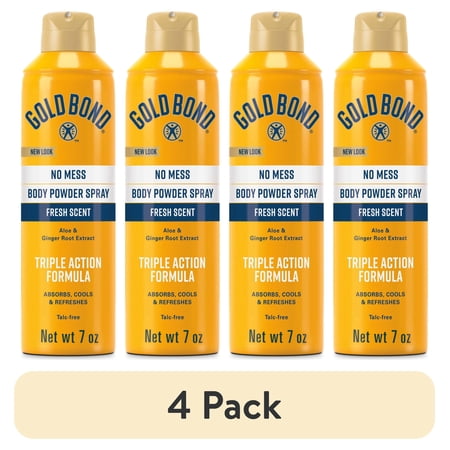 (4 pack) Gold Bond No Mess Talc-Free Body Powder Spray, 7 oz., Fresh Scent, With a Triple Action Formula