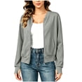 thumbnail image 2 of Jewelreauty Womens Light Jackets with Thumb Holes Pockets Long Sleeve Full-zip Bomber Coat Collarless Outwear (XL, Gray), 2 of 7