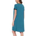 thumbnail image 3 of Vestido de salón para mujeres INSPIRE CHIC, camisones de noche, pijamas de color sólido, con cuello redondo, en color azul pavo real, 3 of 5