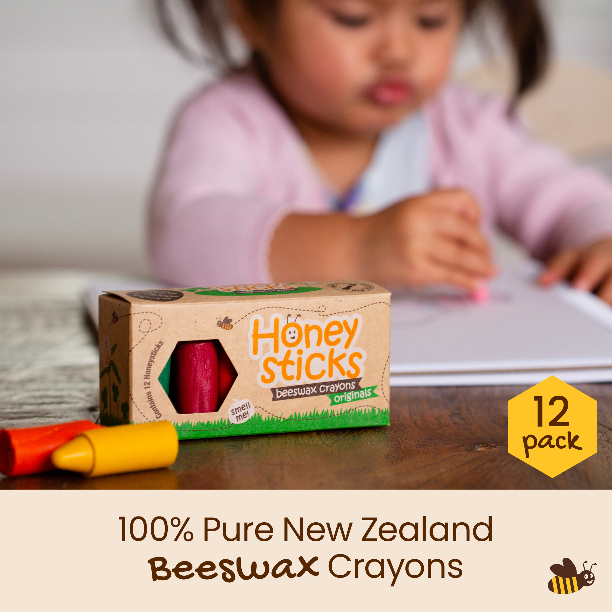 Honeysticks 100% Pure Beeswax Crayons (12 Pack) - Non Toxic Crayons Handmade with Natural Beeswax and Food Grade Colours - Child / Toddler Safe, Easy to Hold and Use - Sustainably Made in New Zealand - image 4 of 6