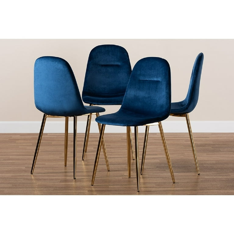 Baxton Studio Elyse Glam and Luxe Navy Blue Velvet Fabric Upholstered Gold Finished 4 Piece Metal Dining Chair Set