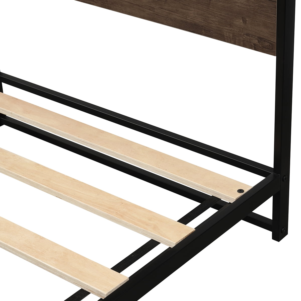 Private Jungle Twin Metal Bed Frame with Wood Slats, Platform Bed with Headboard, Sturdy Metal Frame