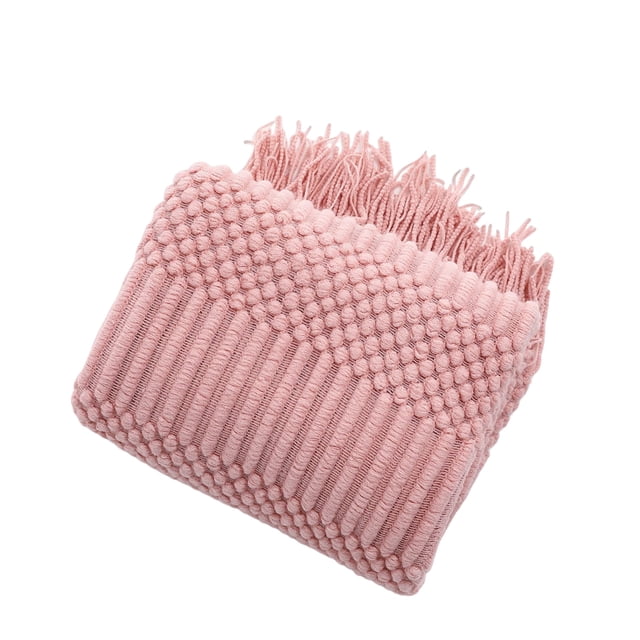 Bewildely Manta de sofá de invierno con borlas de punto mantas silla dormir siesta chal decoración de moda para el hogar sala de estar Oficina Juegos de cama Rosado 127x172cm Bewildely HA071765-19
