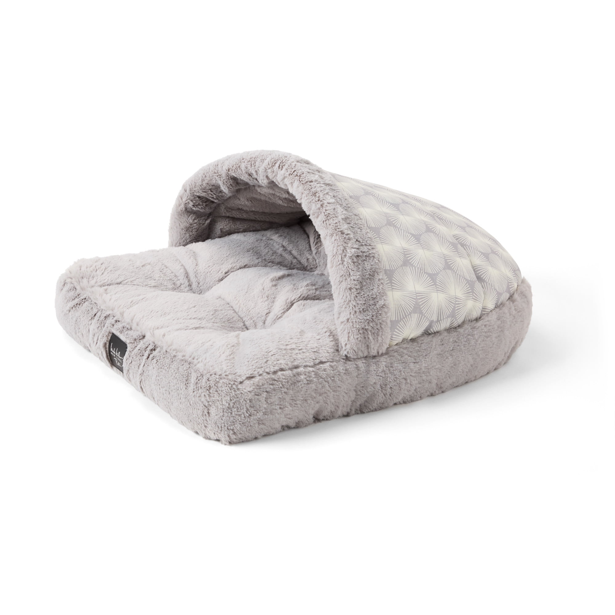NICOLE MILLER NEW YORK PET Kendall Fluted Geo Cozy Slipper Cave Pet Bed, Cozy & Calming, Water Repellent, Non-Slip Bottom, Machine Washable, Grey, Small 22"x17"x11"