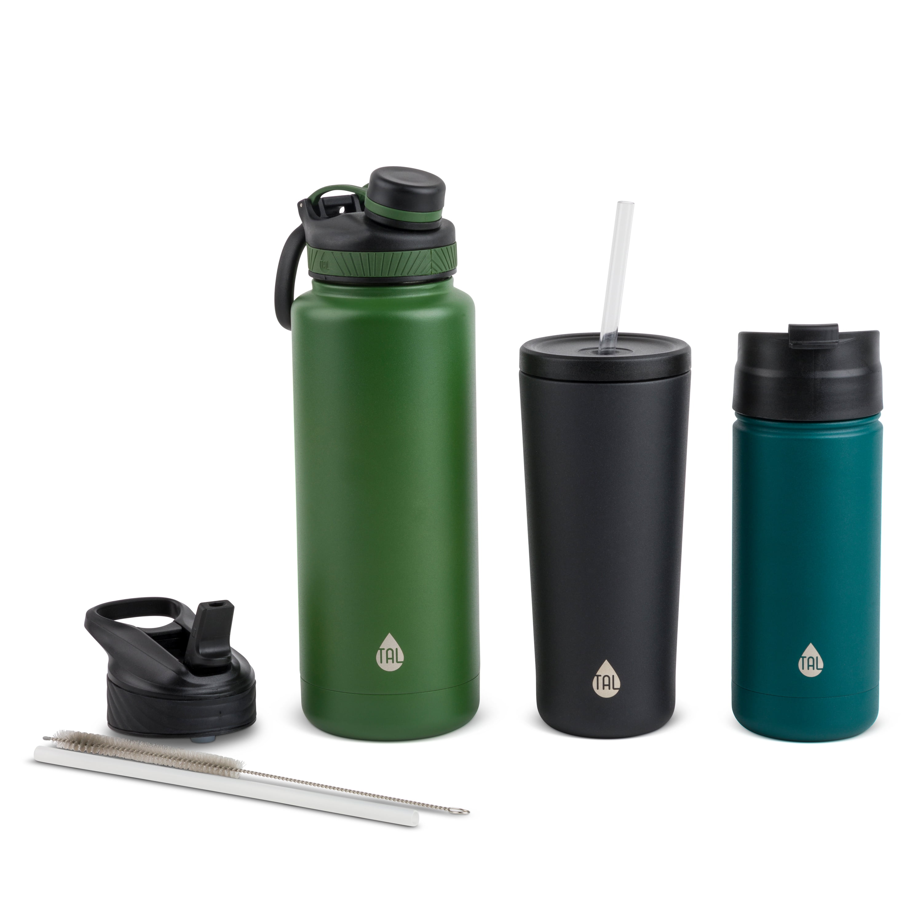 TAL Stainless Steel Water Bottle Bundle, 9 Piece Set, 40 fl oz, 24 fl