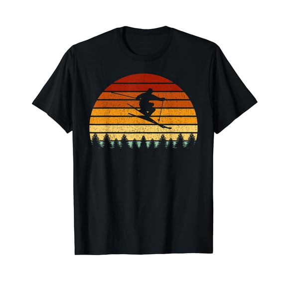 Vintage Sunset Skiing Gift For Skiers T-Shirt