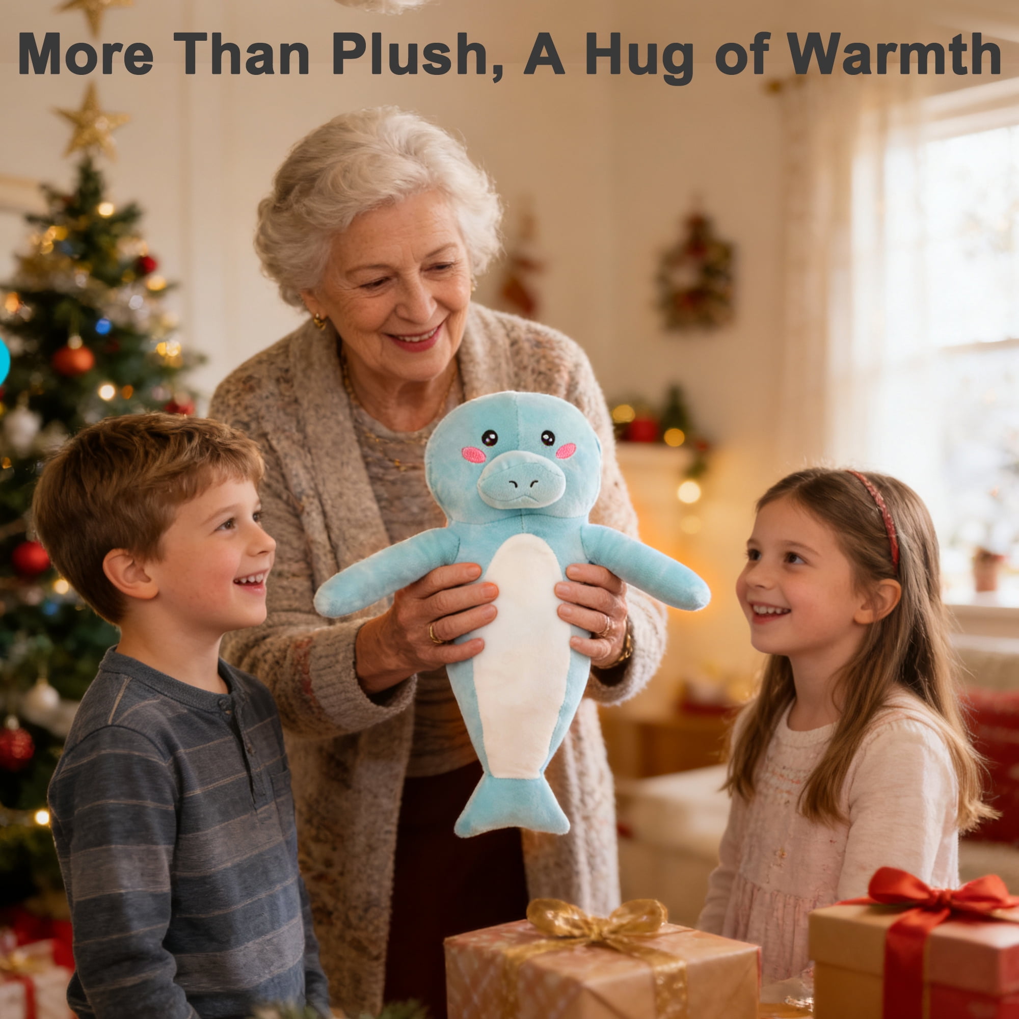 Manatee Heating Pad Plush for Period Cramps,Menstrual Pain Relief,Cute Stuffed Animal Electric Heat Plush,USB Powered Heated Toy,Portable Warm Cushion Gift for Women Teen Girls Christmas,Blue