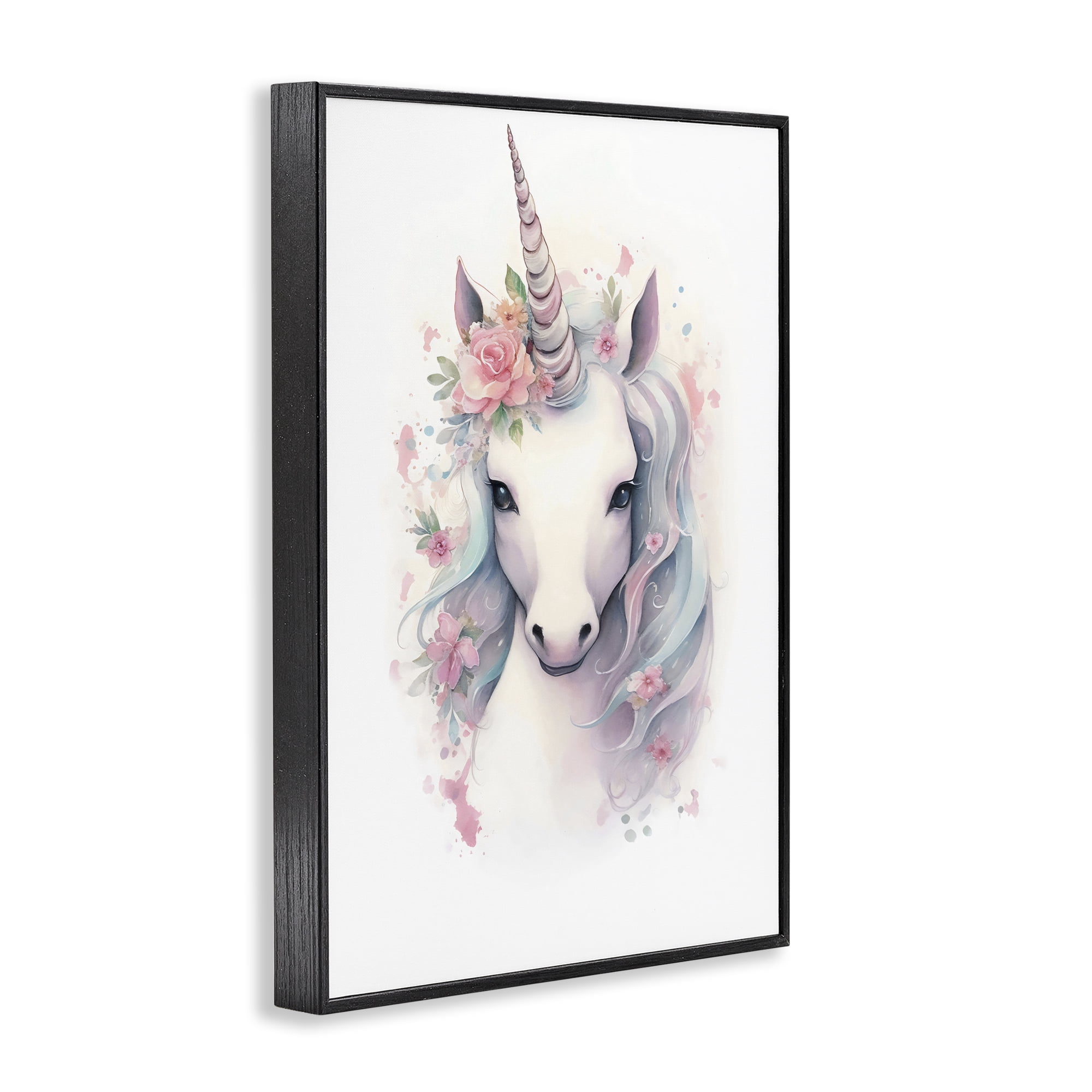 Stupell Industries Unicorn with Pink Flower Crown Black Framed Giclee Art, design by Creative Studio